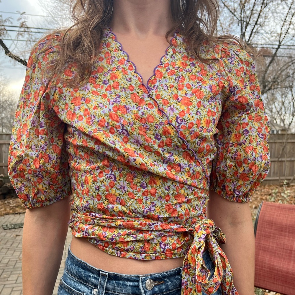 FRNCH Multicolor Floral Wrap Blouse